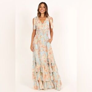 Petal & Pup CHRISTABEL TIERED MAXI DRESS - BLUE FLORAL XS